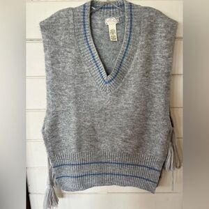 Free People Gray and Blue V-Neck Sweater Vest